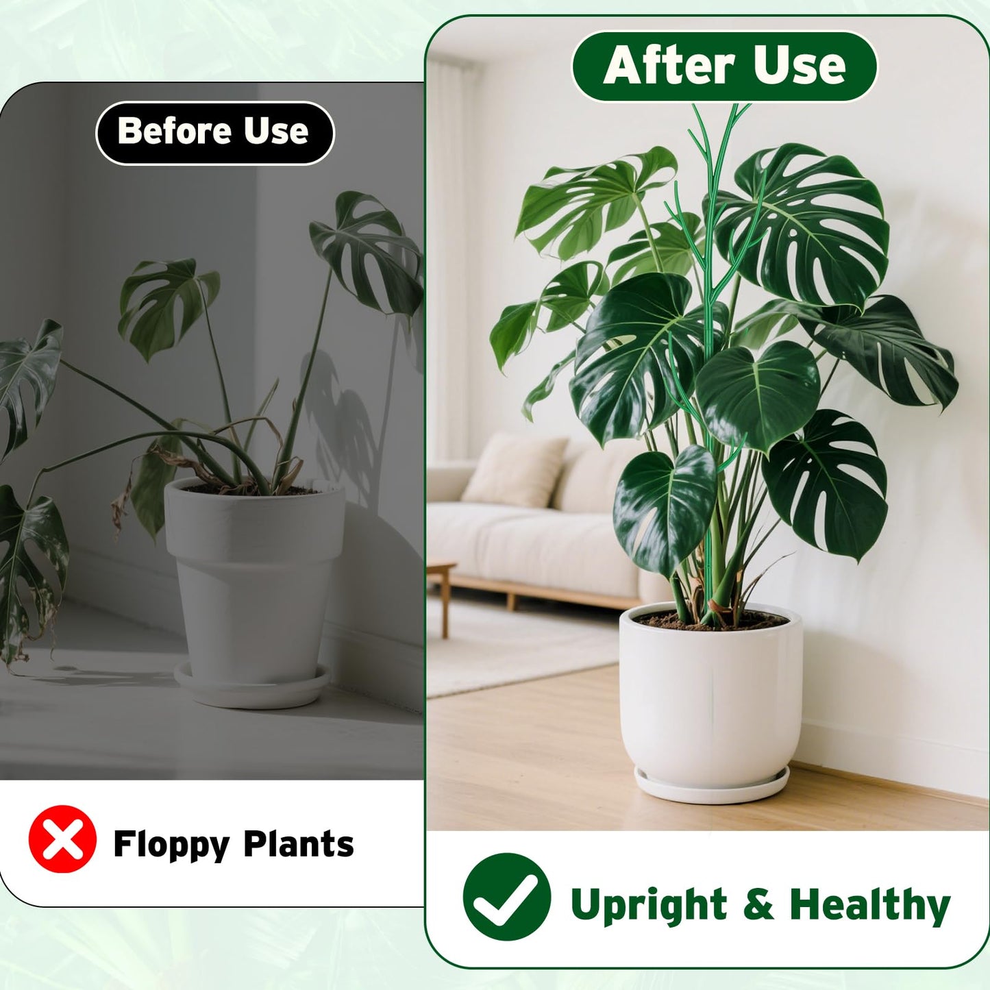 Hysagtek 4 Pack Plant Support Stakes for Indoor Plants, Monstera Plant Support Stackable Plant Stem Support Twig Plant Sticks for Indoor Outdoor Climbing Plants