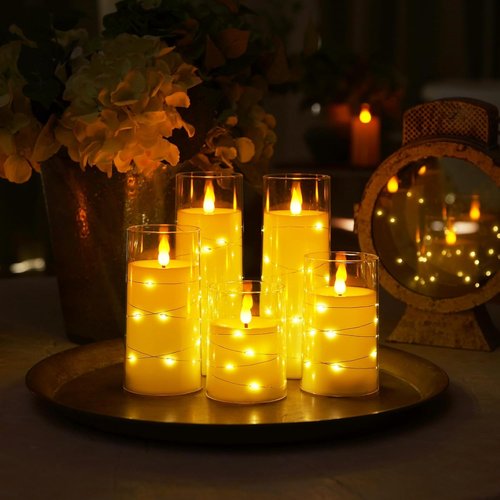 Homemory Flameless Candles - LED Candles with Fairy Lights & Remote Control | Ivory Set of 5 (5", 6", 8", 8")