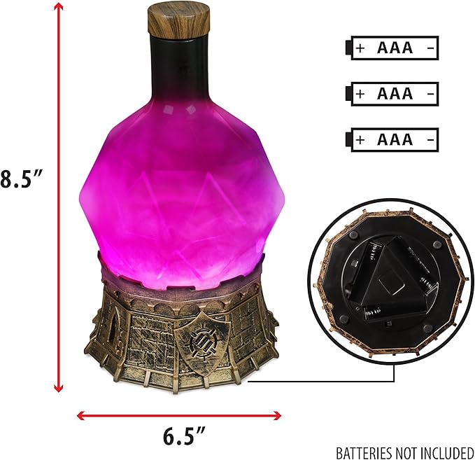 Enhance Gaming Sorcerer's Potion Light with Swirling Mystical Brew - Potion Bottle Mood Light Prop for Tabletop Game Immersion, Playroom, Desk Decor - Soft Glowing Whirling Potion (Purple Elixir)