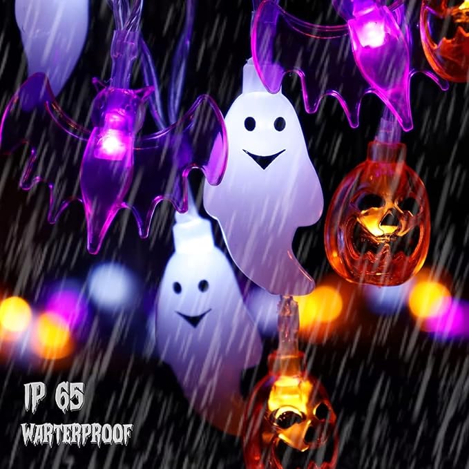 Halloween Lights Battery Operated -16FT 30 LED 3D Waterproof Ghost Bat Pumpkin String Lights with Timer-8 Lighting Modes Hanging Decor for Home Room Door Window Indoor Outdoor Porch Party Decorations