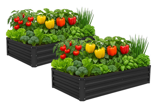 Meberam 2 Pack 6x3x1FT Galvanized Raised Garden Beds Kit Outdoor Metal Gardening Planter Box for Vegetable Elevated Flower Herbs,Black