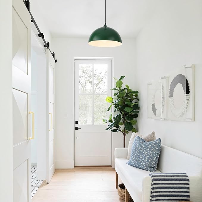 Green Plug in Pendant Light 2 Packs 11.8inch, Farmhouse Pendant Light, Kitchen Pendant Light, Pendant Lights Kitchen Island, Hanging Lights with Plug in Cord for Kitchen 14.7 ft