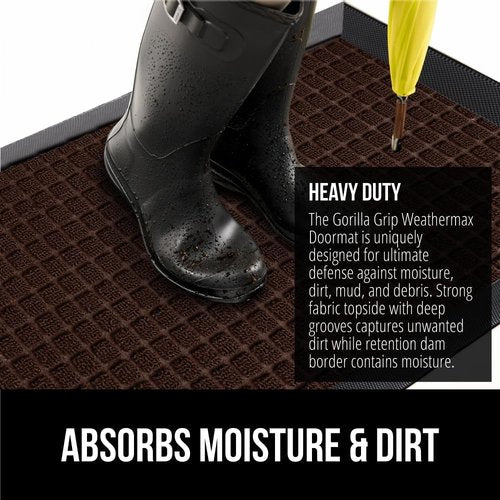 GORILLA GRIP Waterproof All-Season WeatherMAX Doormat - 35x23 Natural Rubber, Stain & Fade Resistant, Easy Clean