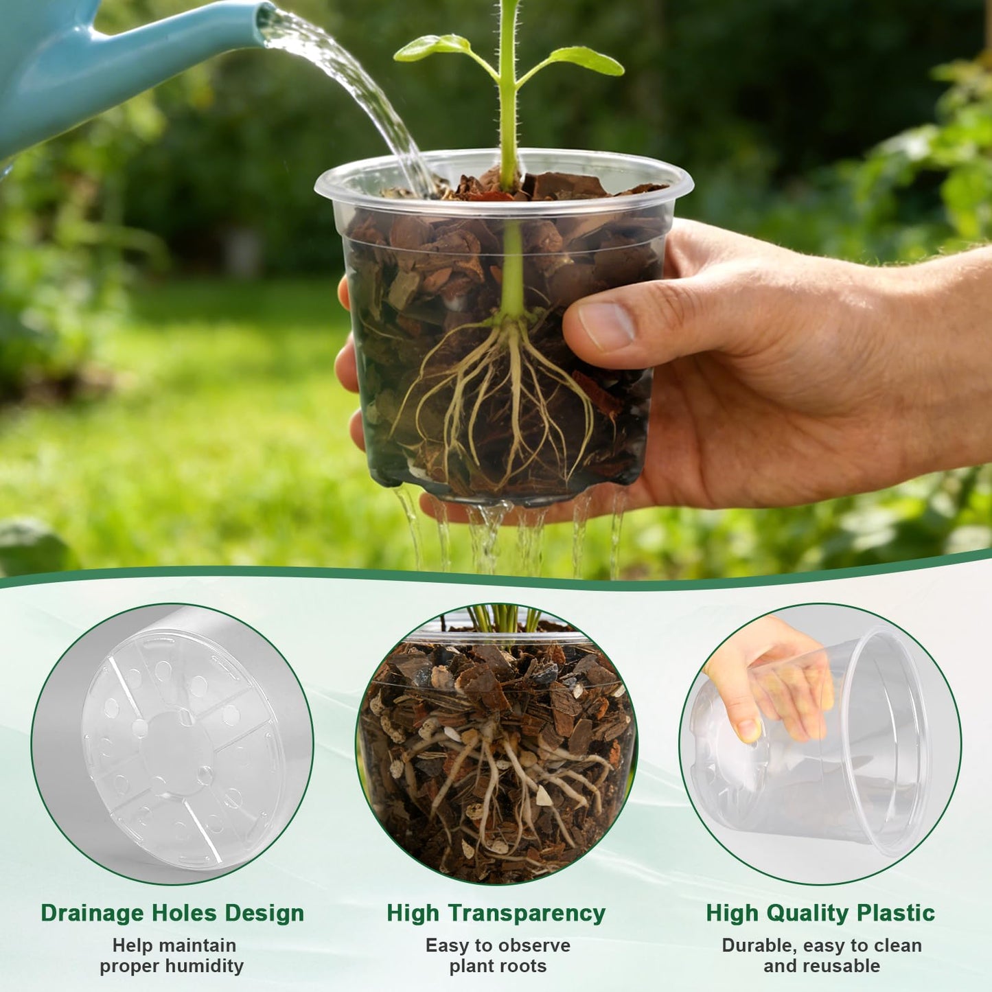 OUPSAUI 35 Pack 4/6/8/10/12 Inch Clear Nursery Pots with Drainage Hole, Clear Large Plastic Pots for Plants, Transparent Variety Seedling Planter for Vegetable Flowers Fruits