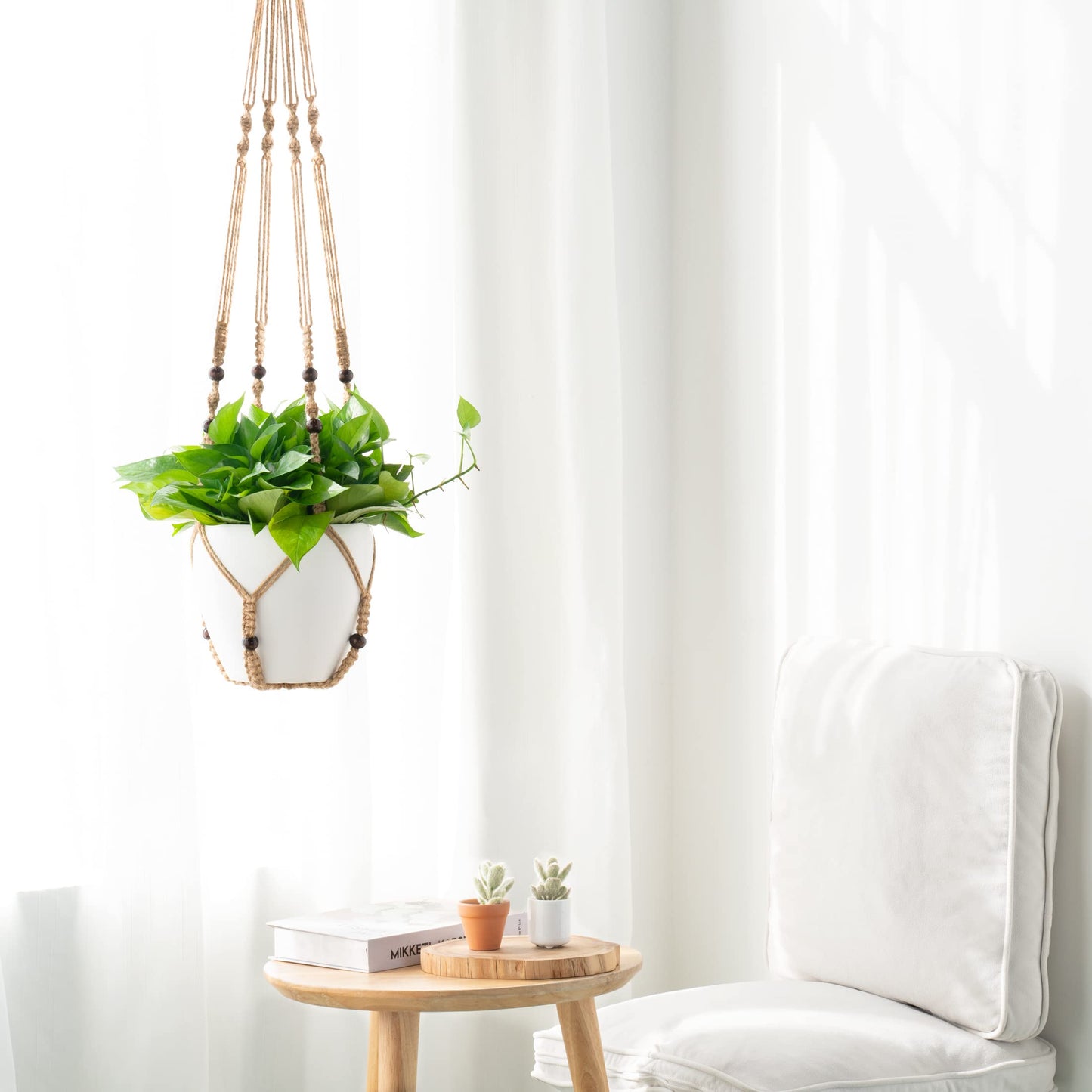 Mkono 43 Inch Macrame Plant Hanger Large for up to 12 Inch Pot Extra Long Hanging Plant Holder No Tassels and 3 Different Sizes Plant Hanger