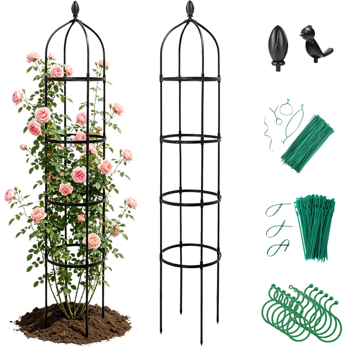 Jesosia Obelisk Trellis for Climbing Plants Outdoor - Heavy Duty Plastic Coated Steel Core Garden Arch Metal Trellis - Rustproof Tomato Cage Vertical Plant Support for Vines Vegetables Flowers Indoor
