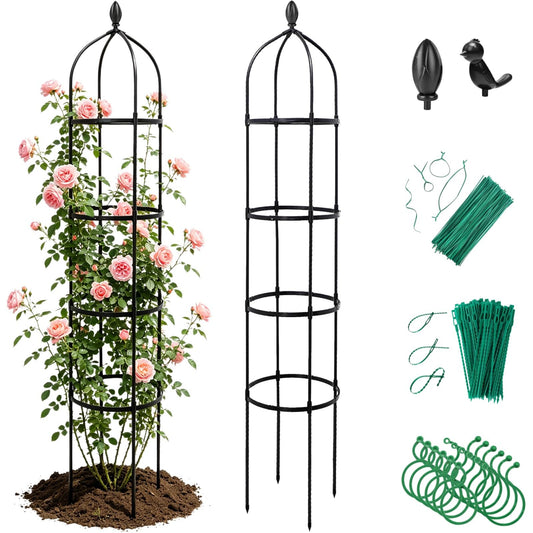 Jesosia Obelisk Trellis for Climbing Plants Outdoor - Heavy Duty Plastic Coated Steel Core Garden Arch Metal Trellis - Rustproof Tomato Cage Vertical Plant Support for Vines Vegetables Flowers Indoor