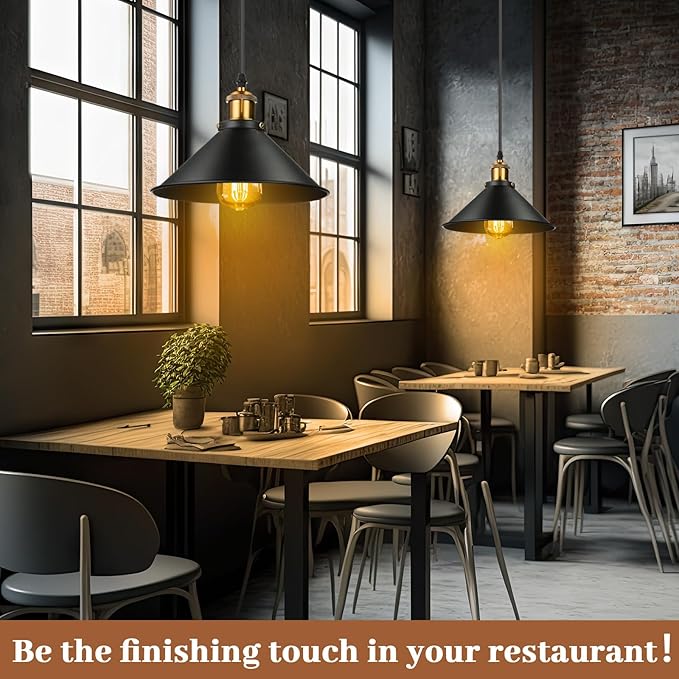 Retisee 12 Pcs Industrial Pendant Light Vintage Metal E26 Base Hanging Light Rustic Dome Pendant Lamp Fixture Farmhouse Kitchen Hanging Ceiling Lamp for Dining Room Bedroom Hallway Bar(Black)