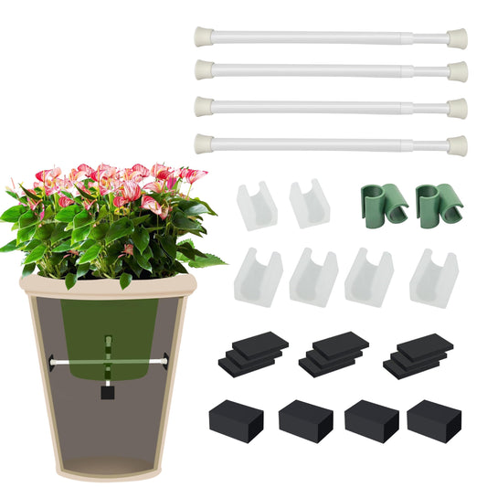SENWELL-KA Adjustable Planter Inserts with Dual Telescopic Rods & Cross Connector, Upgraded Adjustable Plant Stand Insert with U-Shaped Clips, Heavy-Duty Plant Lifters for Inside Pots(2, White)
