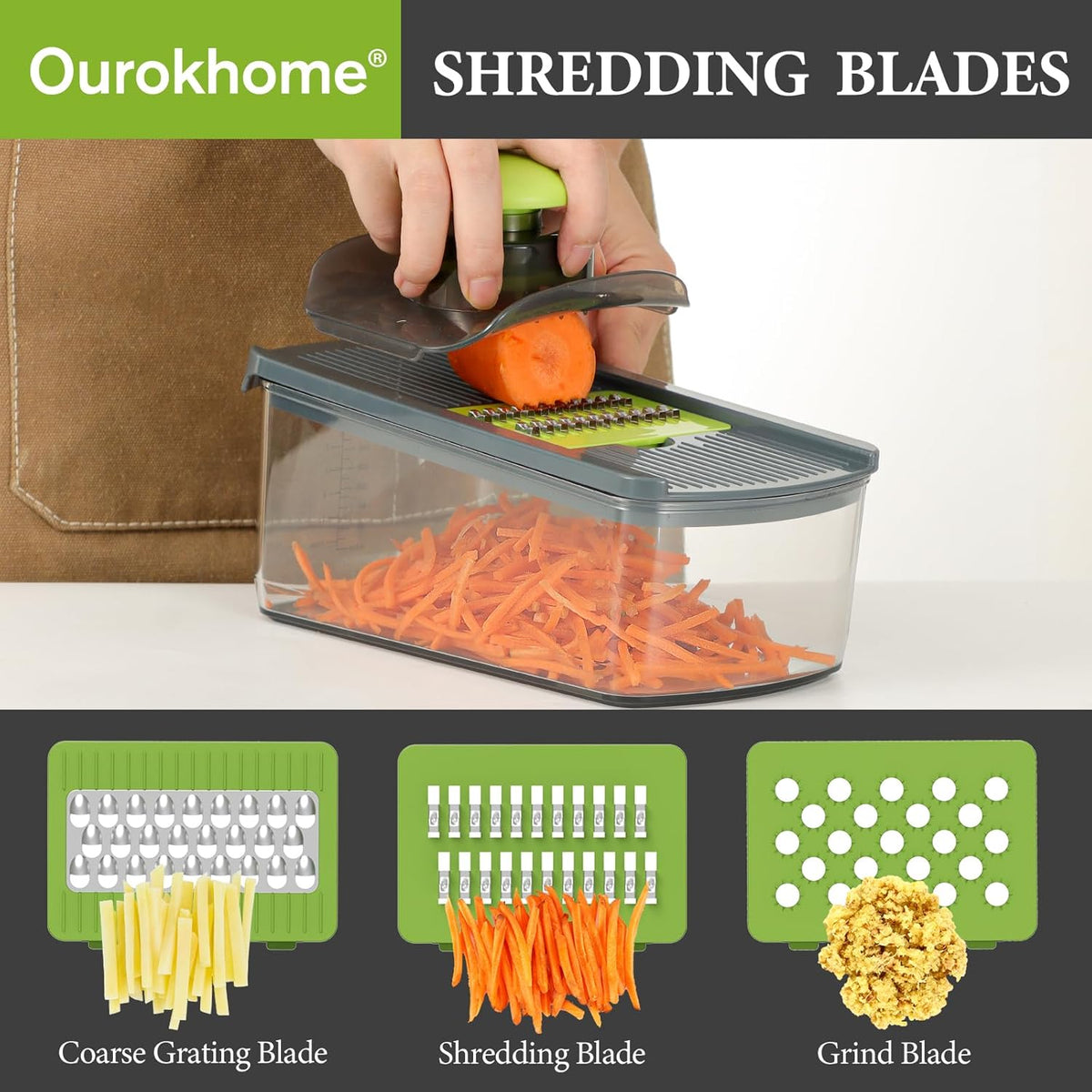 Ourokhome Mandolin Slicer - Safe Vegetable Shredder with 6 Blades | Essential Kitchen Gadget (Gray)
