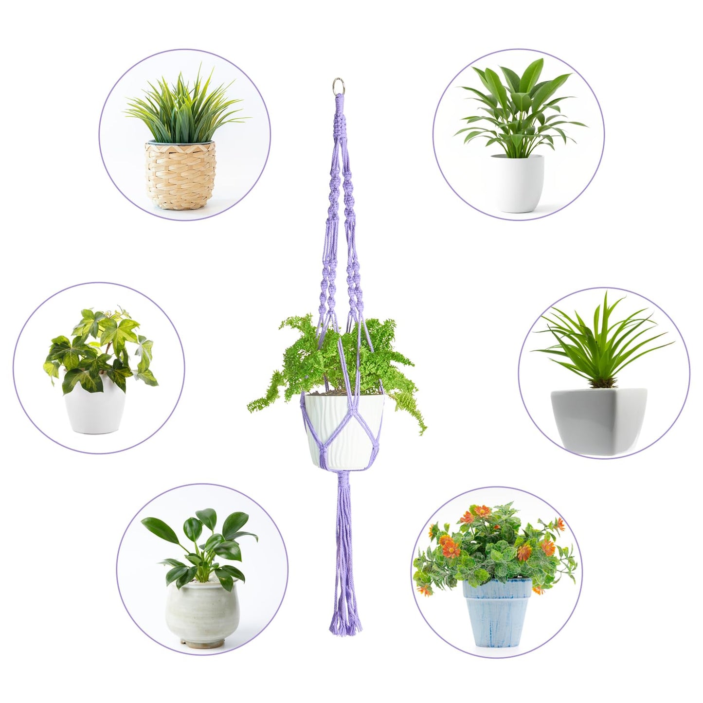 XXXFLOWER 3 Pack Macrame Plant Hanger Indoor Set with Hooks Handmade Woven Cotton Rope Flower Pot Crochet Plant Holder Stand Boho Plant Decor Hanging Planter Baskets Set of 3 with Beads Purple