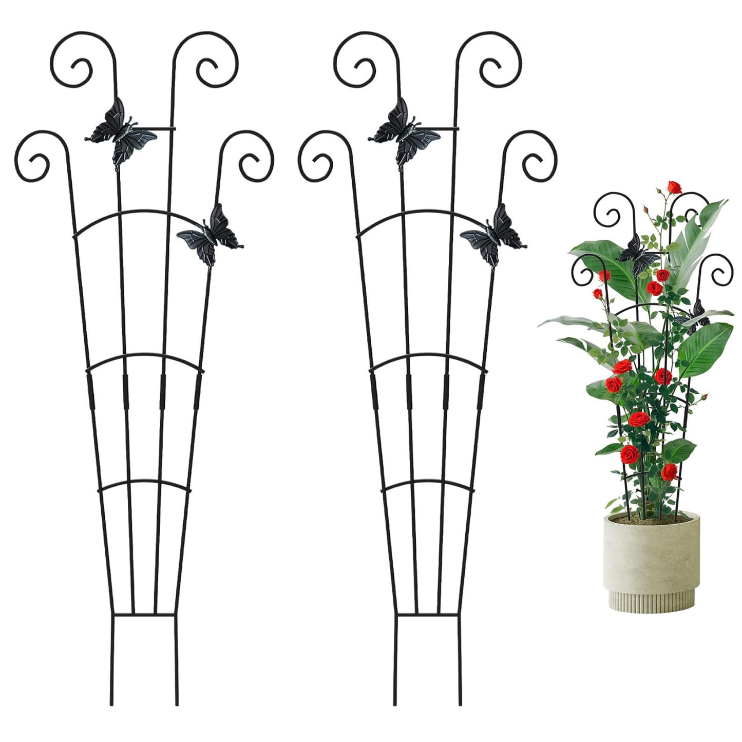 Trellis for Potted Plants, 2 Pack Trellis for Potted Plants, 30 Inch Tall Butterfly Indoor Plant, Expandable & Rust-Resistant Metal Climbing Support for Vines, Indoor Outdoor Garden