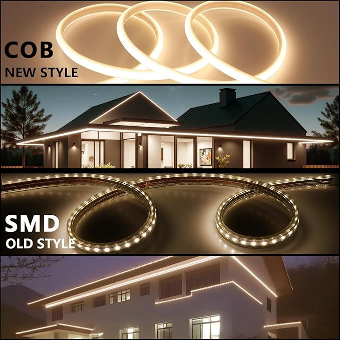 AC 110V COB LED Strip Lights Outdoor Waterproof 98.4ft, 3000K Warm White Super Bright 300W LED Rope Light, IP65 Flexible Cuttable, for Bedroom Garden Commercial House Gaming Room Decor