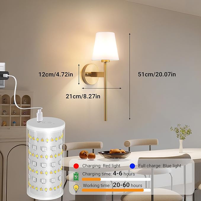 Battery Operated Wall Sconces Set Of 2, Wireless Battery Wall Light With 10000mAh RGB Rechargeable Magnetic Bulb, Rechargeable Wall Sconce With Remote Control For Bedroom, No Electrician Required