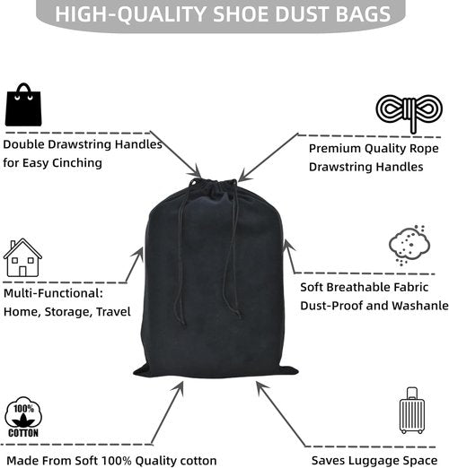 GONGKANGYUAN Shoe Bags - 2 Pack Flannel Travel Pouches with Drawstring for Men & Women