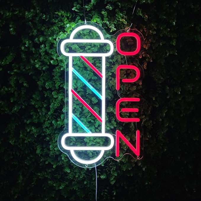 Barber Shop Neon Signs for Wall Decor Open Neon Lights for Bedroom Led Signs Suitable for Barber Shops Hair Salon Art Unique for Hairdresser,40 * 23.7cm