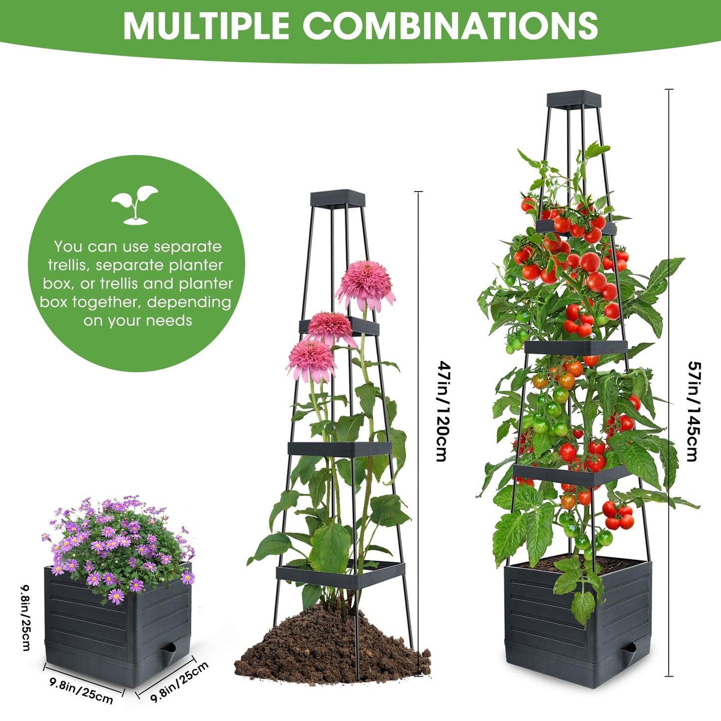 MYMULIKE Raised Garden Bed Tomato Planter with Trellis, 58" Tomato Cage for Climbing Vegetables Plant, Self Watering Pots for Indoor Plants Garden Pots Patio Greenhouse Indoor Outdoor