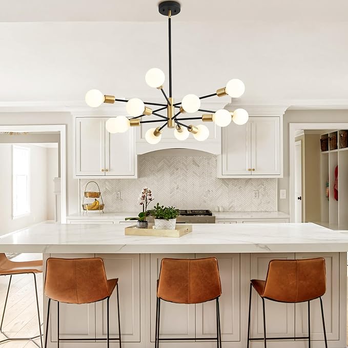 Sputnik Chandeliers, Black and Gold Chandelier,Modern Pendant Light Fixture Mid Century Industrial Ceiling Lighting 12 Lights for Dining Room, Kitchen, Bedroom, Living Room and Farmhoue