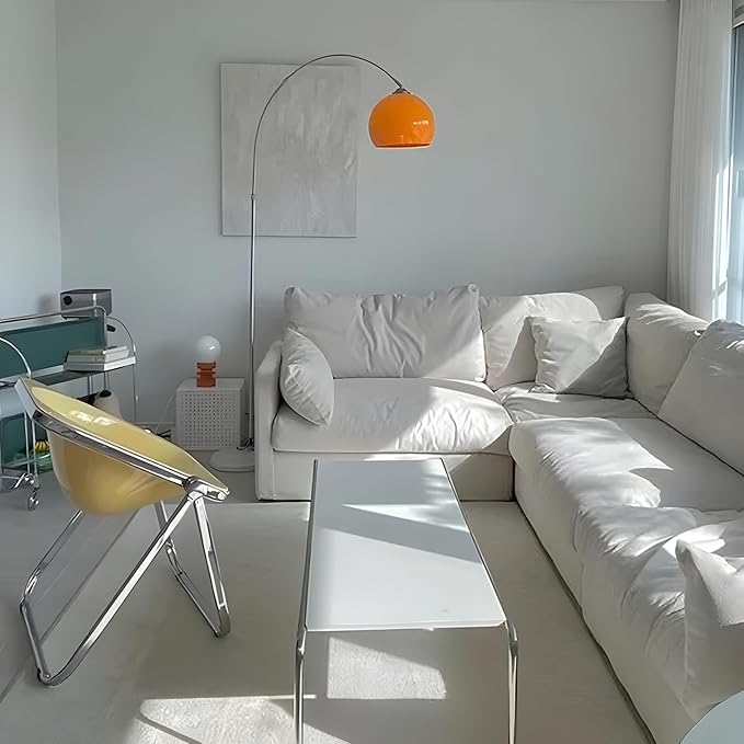 Orange Arc Floor Lamp with Acrylic Shade,Arch Reading Lamp Floor Standing,Mid Century Modern Orange Standing Lamp for Living Room Bedroom