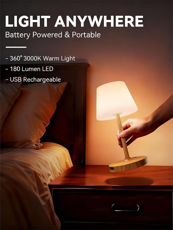 Outdoor Waterproof Shower Lamp, 8000mAh Cordless Rechargeable Table Lamp with Touch Dimming, IP65 Wireless LED Night Light for Patio, Camping, Bathroom, Restaurant & Kitchen