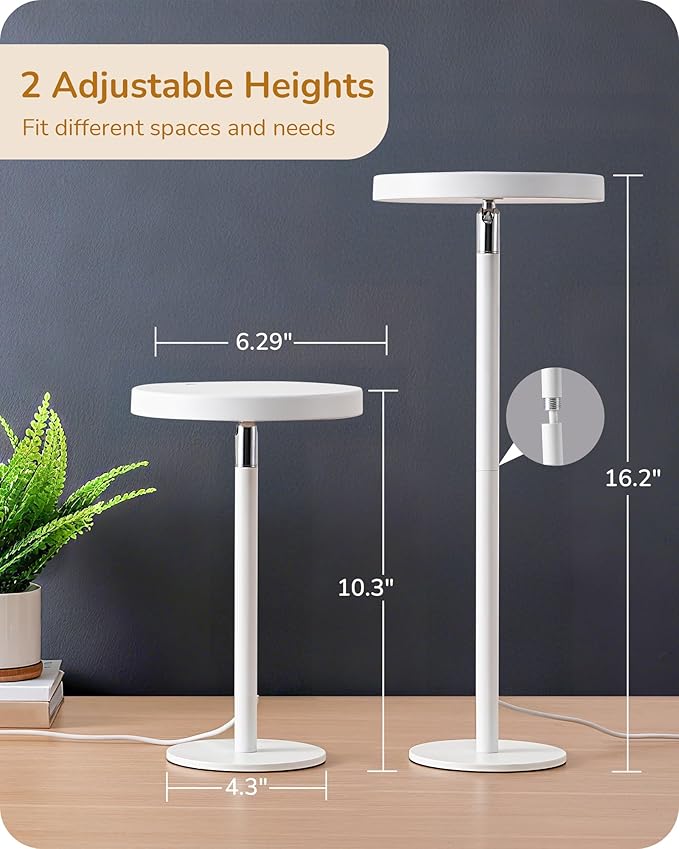 EDISHINE LED Table Lamp with 2 Adjustable Height, 5%-100% Dimmable & 3 Color Temperature, Touch Control, Modern Desk Lamp for Home Office, Living Room, White
