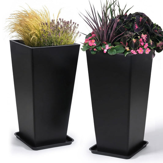 PASAMIC Tall Planters 30 Inch Set of 2, Outdoor Large Planters, Weather Resistant Planter for Outdoor & Indoor Plants, Flower Pots with Drainage Holes, Ideal for Front Porch, Patio, Balcony, Black