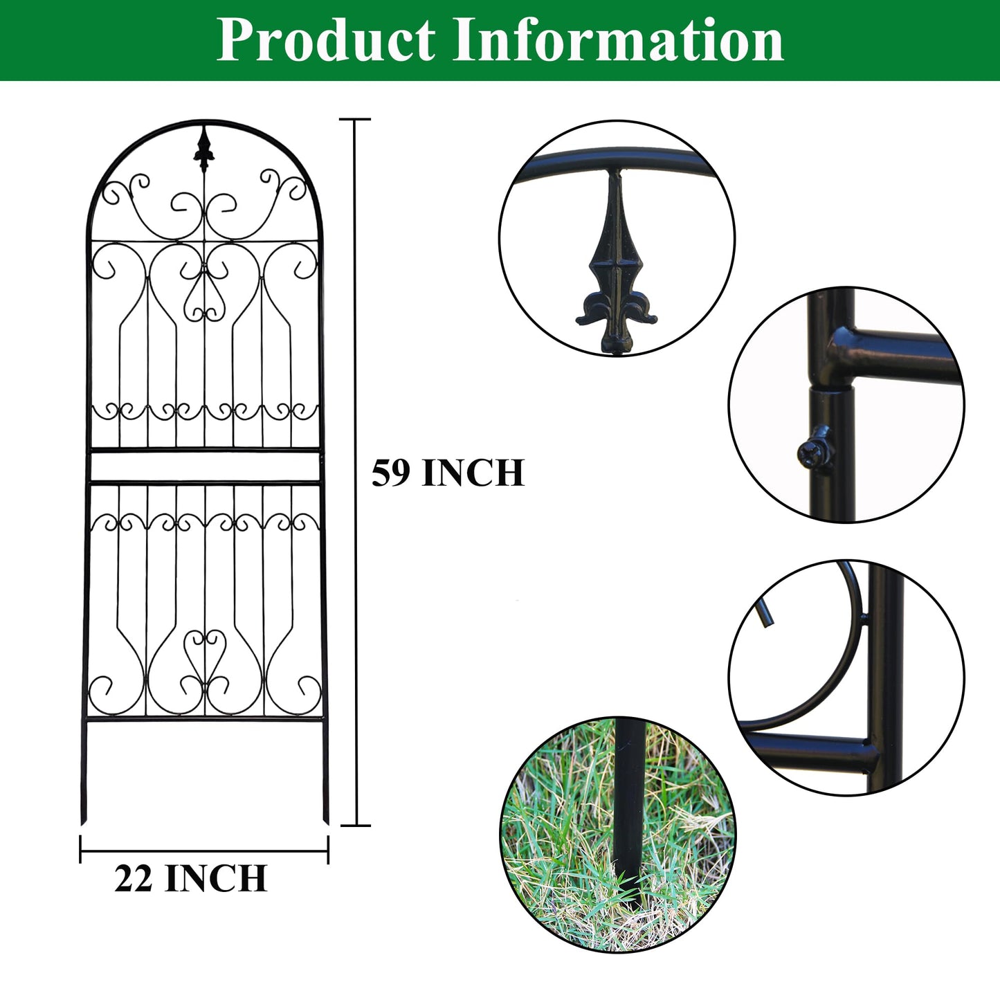 SCENDOR Trellis for Climbing Plants 59" H x 22" W Metal Unique Design Decorative Garden Structure Weather-Resistant Trellises Outdoor Decor Flowers Roses Vine Ivy Clematis 1 Pack