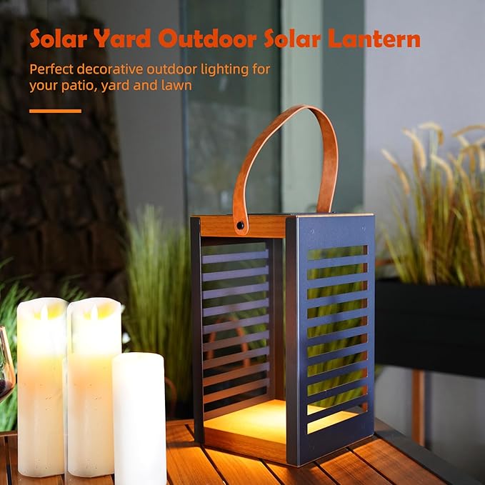 Solar Yard 2-Pack Outdoor Floor Lamp Solar Powered Light, Patio Waterproof Metal Solar Lantern with Handle, Plant Decor for Patio, Yard, Porch, Large+Small