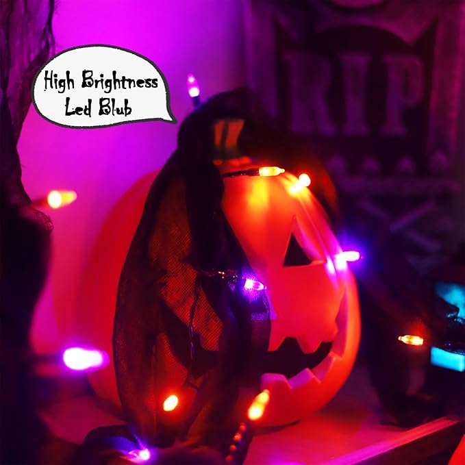 YAOZHOU Halloween Decorations String Lights Orange and Purple Indoor 30LED with Black Gauze Timer, 8 Mode Battery Operated 9.9Ft Creepy Cloth Spooky Lights, Gothic Party Room Decor (2Pack)