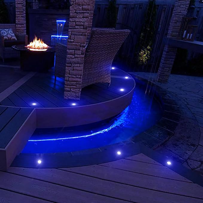 0.7" Tiny Recessed LED Deck Lighting Kits 12V Blue Waterproof IP67,Led In Ground Lights for Steps,Stair,Patio,Floor,Pool Deck,Kitchen,Outdoor Low Voltage LED Landscape Lighting(20Pcs)
