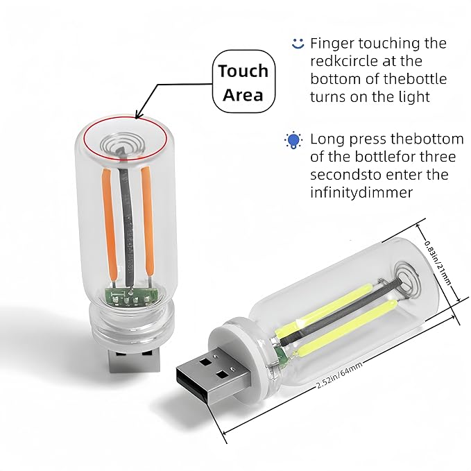 Innovative USB Nightlight: New Touch Bedside & Car Atmosphere Light, Ceramic LED Glass Bottle – Perfect for DIY Romantic Mini Decor （White Light）