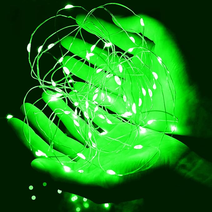 Green Battery Operated String Lights, St. Patrick's Day Decoration Waterproof 7Ft 20 LED Diwali Halloween Lights for Bedroom Living Room Indoor Outdoor Wedding Party Decor