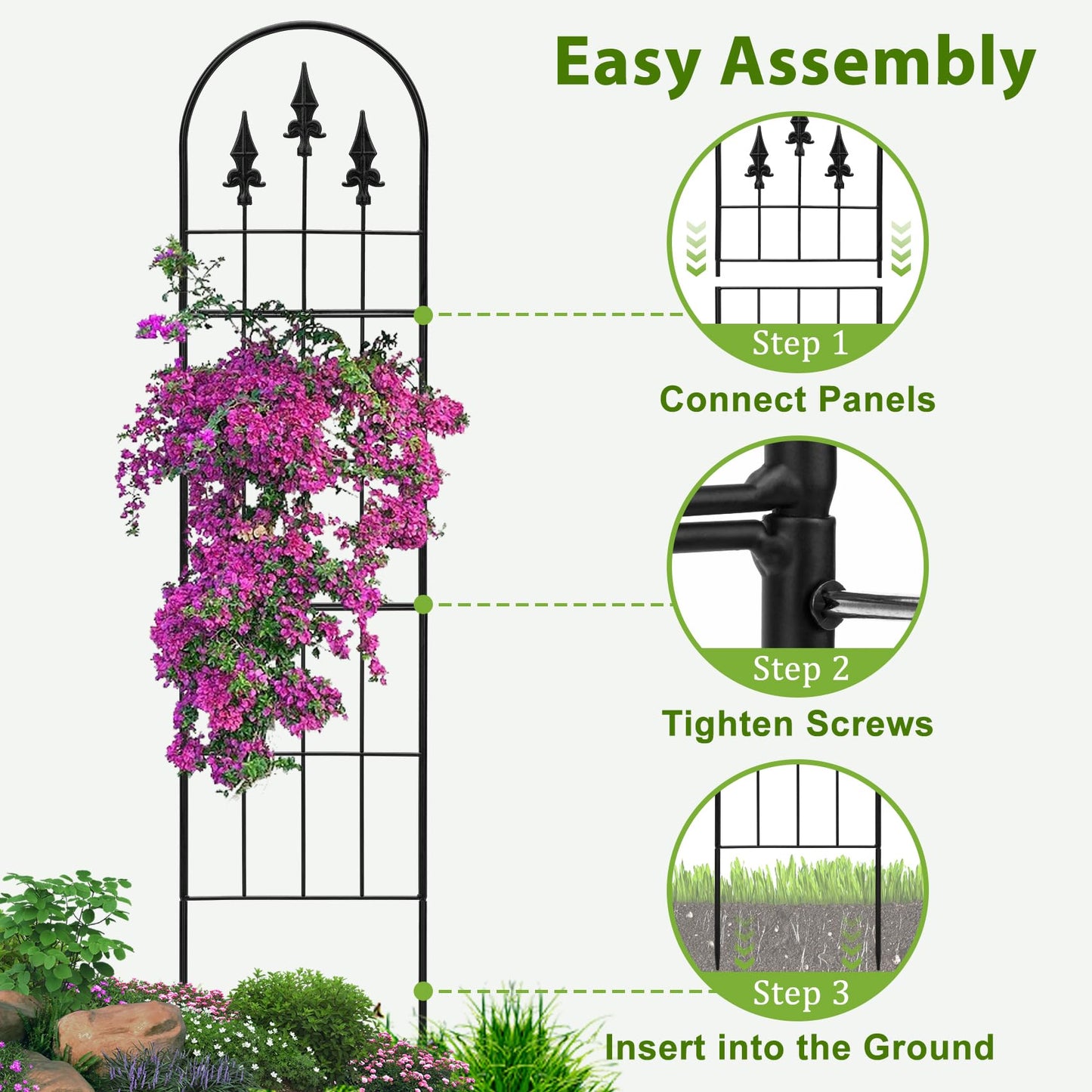 LATIHUUM 2 Pack 57.8" H x13 W Garden Trellis for Climbing Plants Outdoor, Rustproof Arched Metal Rose Trellis for Outdoor Indoor Roses Clematis Potted Climbing Plants Vines Flowers Decorative, Black