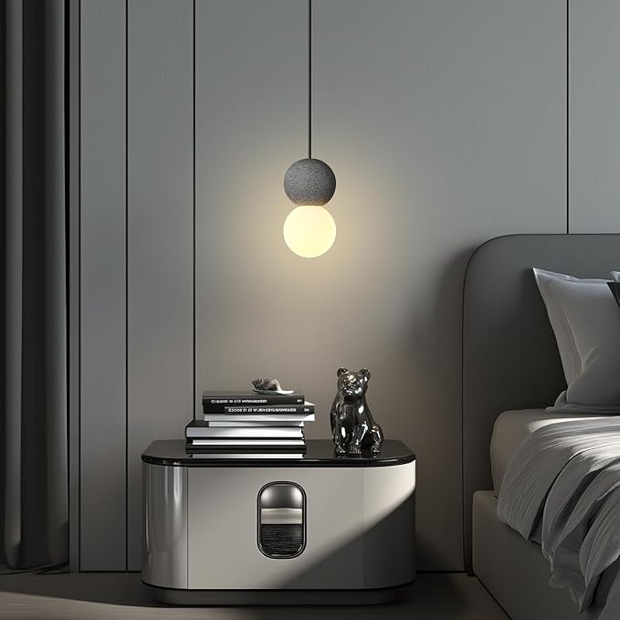 Modern Black 1-Light Concrete Pendant Light Kitchen Island Ceiling Light Fixture White Glass Globe Ball Pendant Lighting for Dining Room Coffee Club Resturant Bar Living Room(1-Pack)