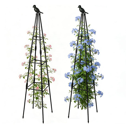 Garden Trellis, 47” Plant Trellis for Climbing Plant, Plant Support with Bird Decoration, Adjustable Rustproof Garden Obelisk for Roses, Clematis in Indoor or Outdoor - 2PACK