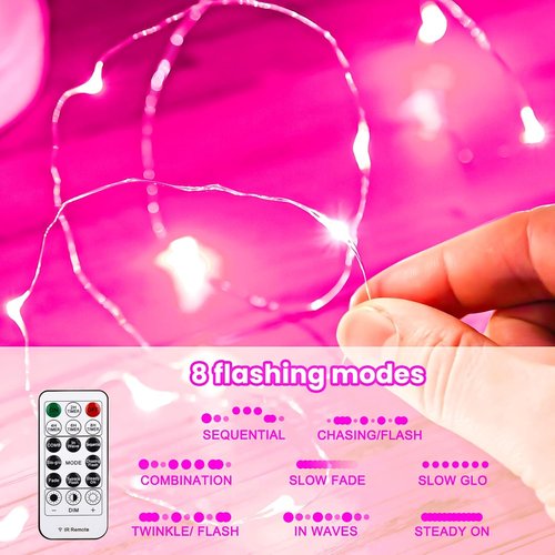 HXWEIYE 300LED Fairy Curtain Lights - 9.8x9.8Ft USB Plug-In with 8 Modes & Remote - Pink, Standard 1 Pack