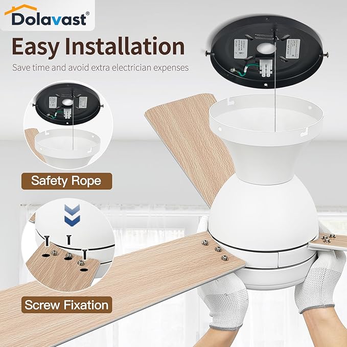 Ceiling Fans with Lights, 48 inch Low Profile Ceiling Fan with Light and Remote Control, Flush Mount, Reversible, 3CCT, Dimmable LED, Noiseless, White Ceiling Fan for Bedroom, Dining Room