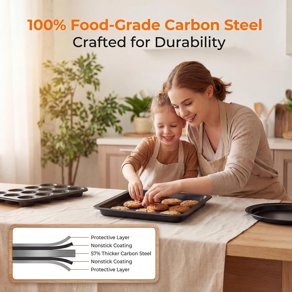 Skiennix Nonstick Baking Set - 6-Piece Bakeware Set with Roasting Pan, Cookie Sheet & More | Oven & Dishwasher Safe Carbon Steel