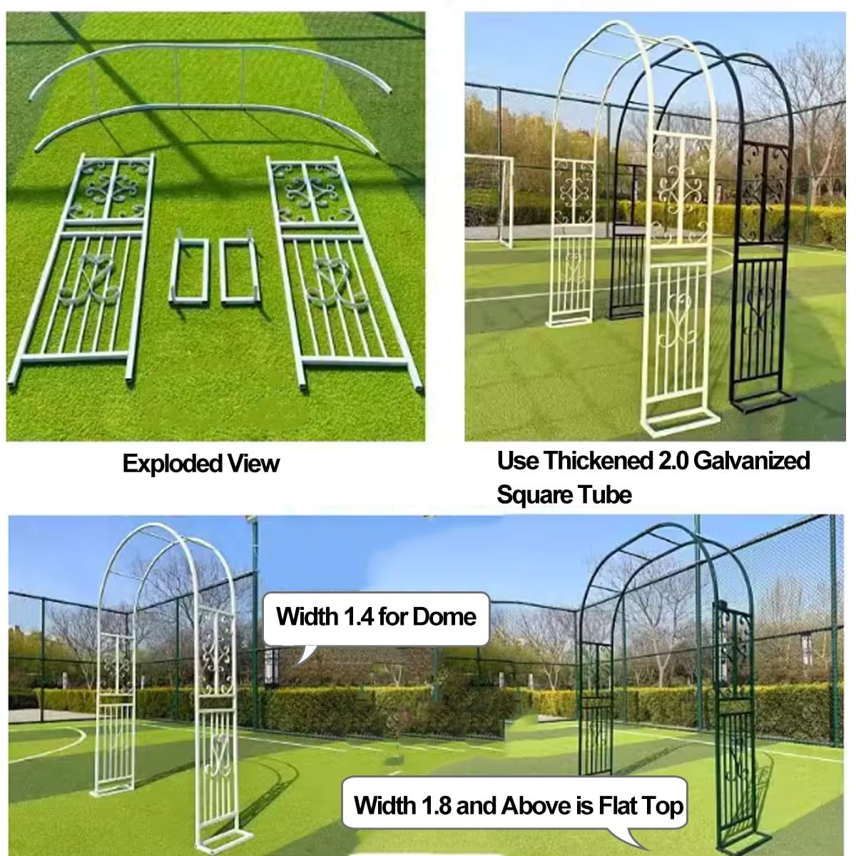 Hltzyzbl Garden Trellis Arbor Metal Arch Heavy Duty Roses Outdoor Arbour for Various Climbing Plant Easy-to-Assemble Stable W8.5ft X H7.5ft, W9.8ft X H7.5ft, W11ft X H7.5ft(White,W(8.5ft))