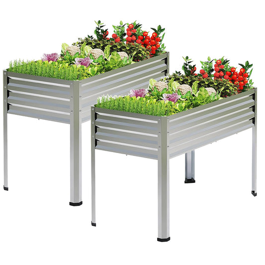 FOYUEE 2PCS Galvanized Raised Garden Bed with Legs, 48 gallons, 48"x24"x32" Large Metal Elevated Planter Boxes with Drainage Holes,for Vegetables, Flowers, Backyard, Patio, Balcony