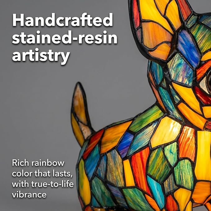 Rainbow Puppy Lamp Stained Glass Dog Night Light 3D Retro Stained Resin Rainbow Pup Lights Charge Powered Table Lamp Puppy Glow Lamps for Home Bedroom Desk (F)