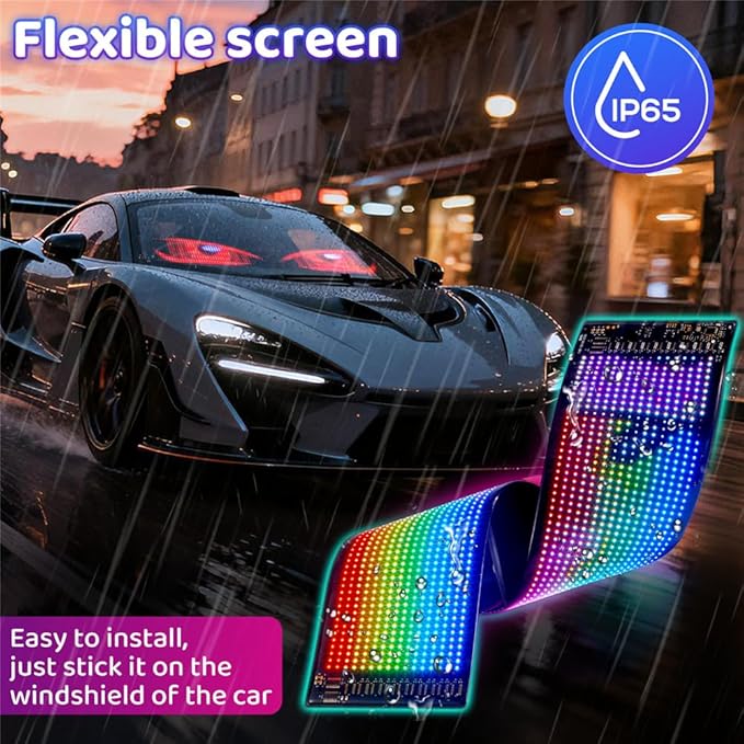 Led Eyes for Car Windshield 2PCS - 23.42x4.72In Programmable Flexible Display Lights, One Click Dual Screen Synchronization, App/Remote Control, USB Powered, Led Windshield Eyes for Cars/Trucks/SUVs