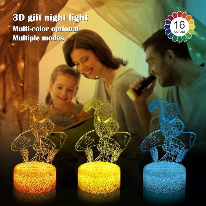Kids Toys 3D Night Light,Superhero Christmas Gift Birthday 3D Illusion Lamp for Kid Girl Boy Room Decor, 16 Colors Remote Control