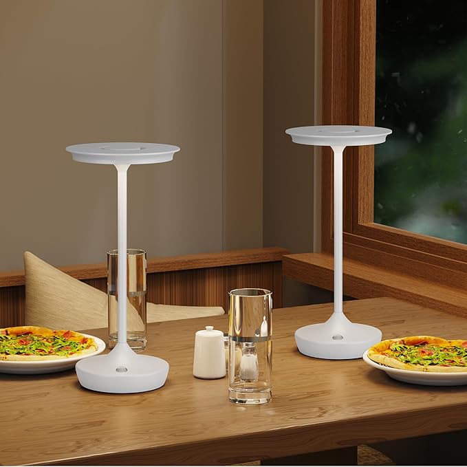 LED Cordless Table Lamps Rechargeable - Outdoor 6000mAh Battery Operated Portable Tables Light 3 Color Stepless Dimming Lamp with Memory Function for Patio Restaurant Dining White