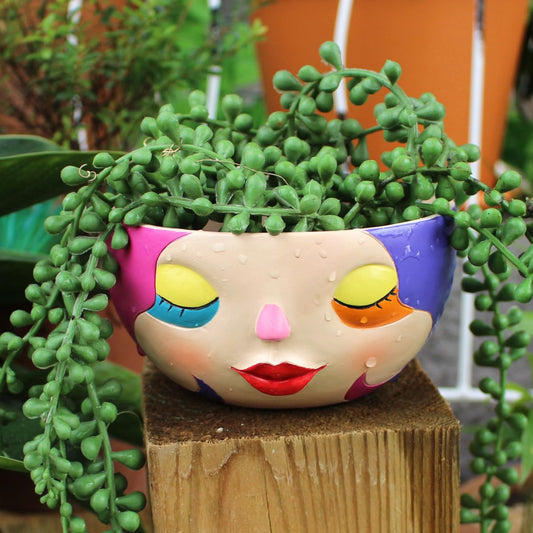 YOYLMAL Abstract Rainbow Head Planter, 5" Cute Colorful Women Face Plant Pot with Drainage Hole, Unique Flower Succulent Pot for Indoor & Outdoor Plants, Funny Home Garden Decor