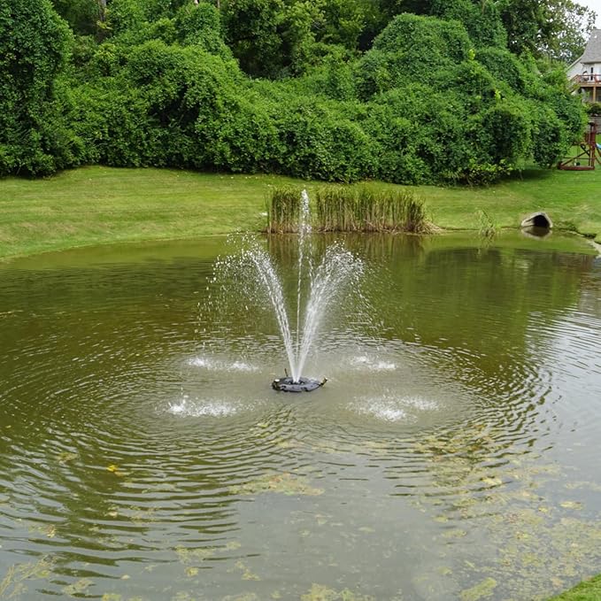 HALF OFF PONDS Floating Fountain, 1.2 HP Pond Aerator, 100 ft Cord, 10,000 GPH Water Pump, 11 Spray Patterns, Energy-Efficient, Improves Water Quality, For Large Ponds, Lakes & Water Gardens