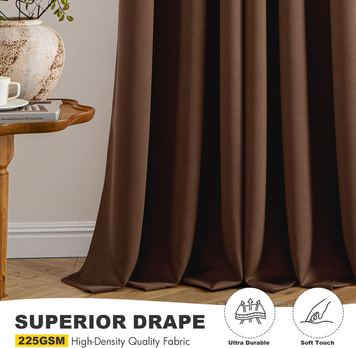 MIULEE Blackout Curtains - Thermal Insulated Room Darkening Drapes | 84-Inch Grommet Panels in Mocha Brown