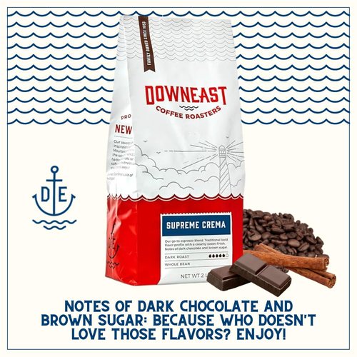Downeast Coffee Roasters Whole Bean Coffee - Supreme Crema Espresso Blend - 2 lb Bag from Central & South America