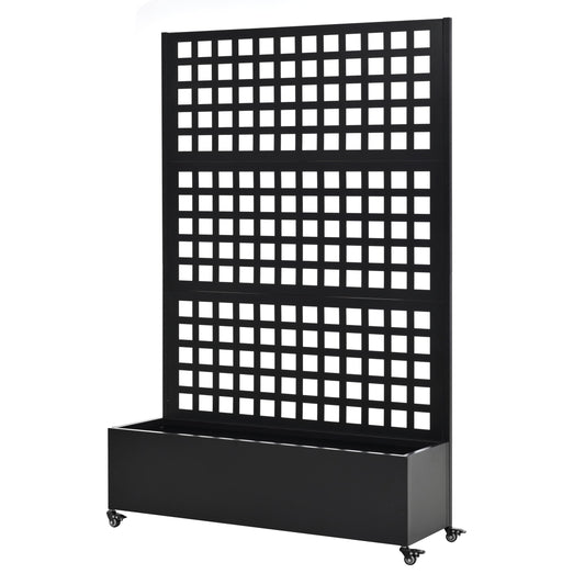 MATONELL 73" Tall Raised Garden Bed with Trellis & Wheels, Galvanized Metal Planter Box for Climbing Plants, Outdoor Planter (Black)
