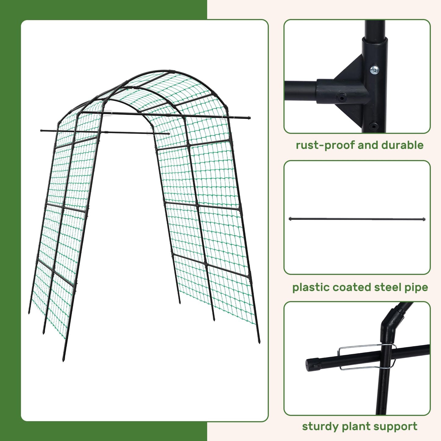 AGTEK 87in Garden Arch Trellis for Climbing Plants, Garden Arches Support Structure, Tall Metal Garden Tunnel Trellises Archway for Climbing Vine, Vegetable, Fruit, Flower, Squash Arbors